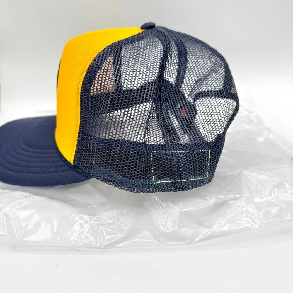 NWT Aviator Nation Aspen Palm Tree Festival Trucker Hat Gold / Navy Blue, Unisex